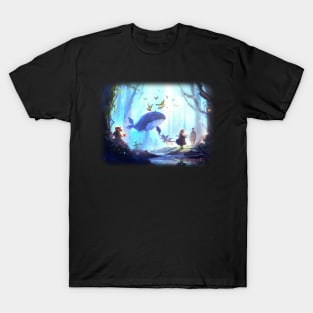 Girl in magical forest surrounded by animals T-Shirt